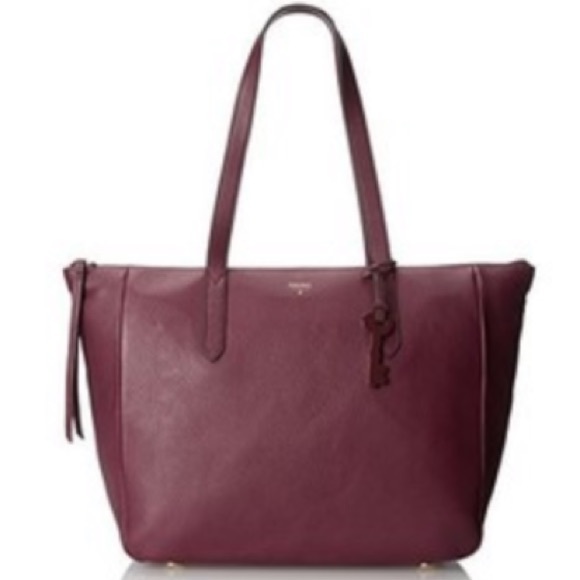Fossil Handbags - Fossil Sydney Burgundy Shoulder Tote Leather Bag